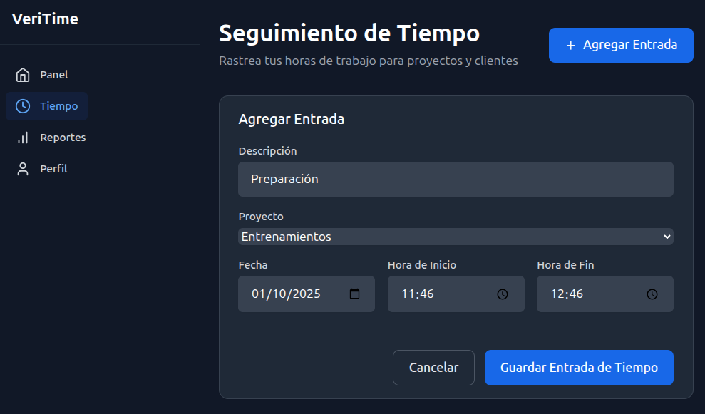 Entrada manual de tiempo